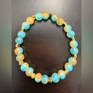 Elegant Gold and Blue Beaded Bracelet